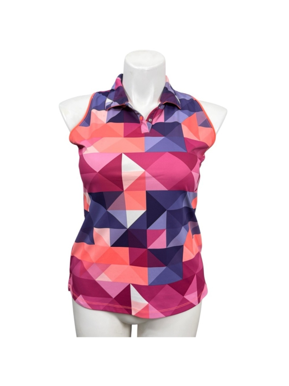 Slazenger Golf Sleeveless Polo Top Geometric Pink Purple Medium